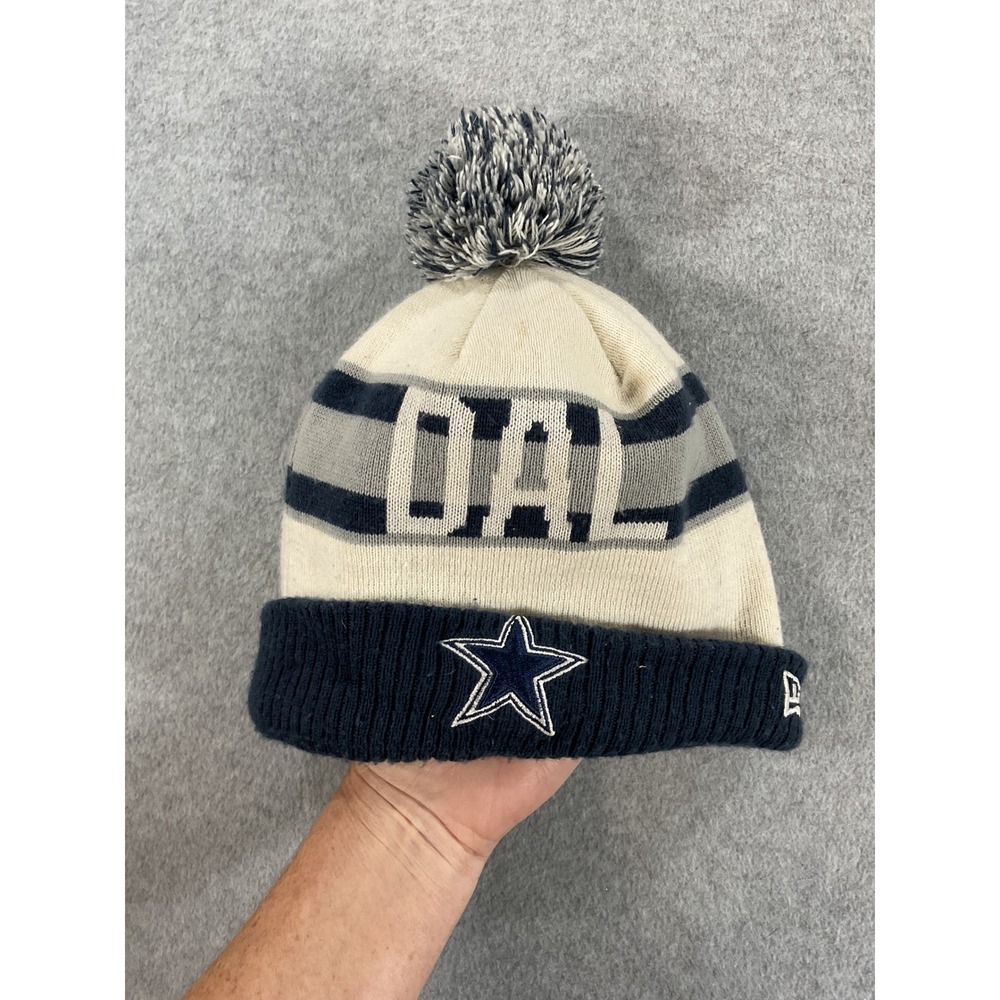 New Era Dallas Cowboys Youth Beanie Hat Fleece Lined Pom Knit Navy Grey Cream